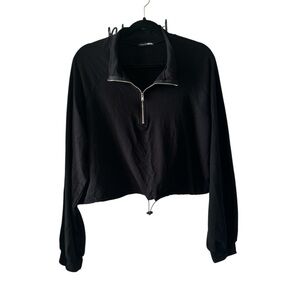 Soft Black Quarter-Zip Cropped Pullover